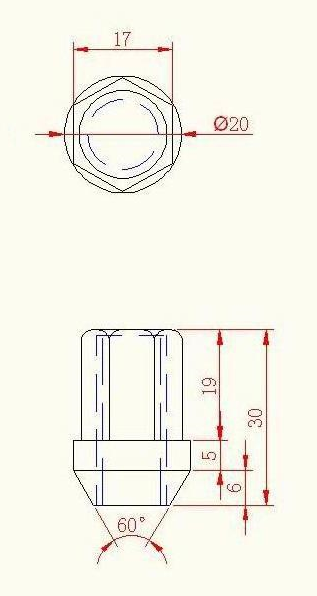 wheel nut M12x1,25x30x19mm