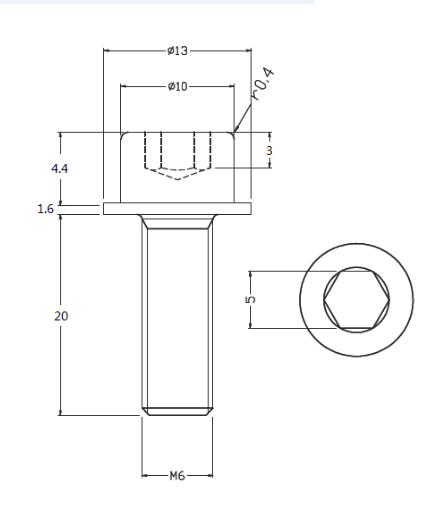 inbus bout met flens D=13mm M6x20