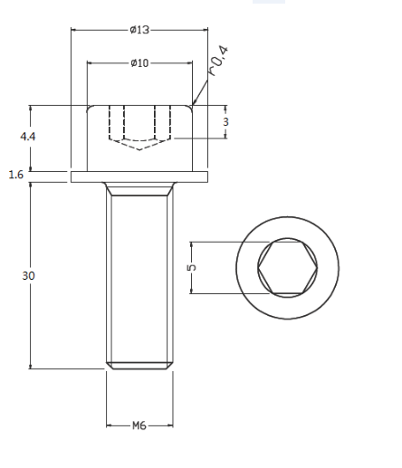 inbus bout met flens D=13mm M6x30