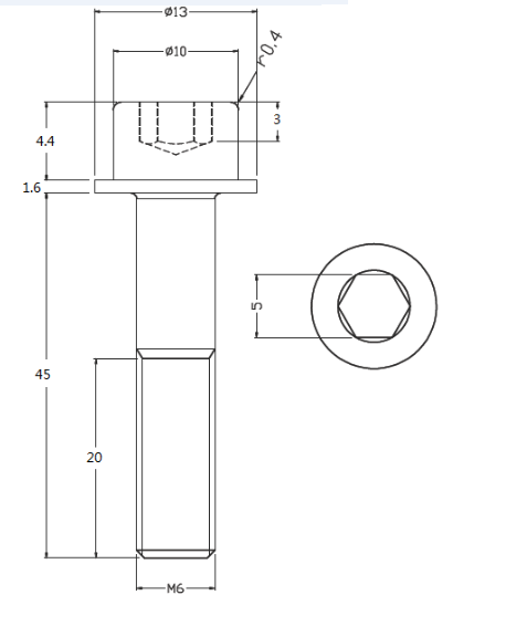 inbus bout met flens D=13mm M6x45